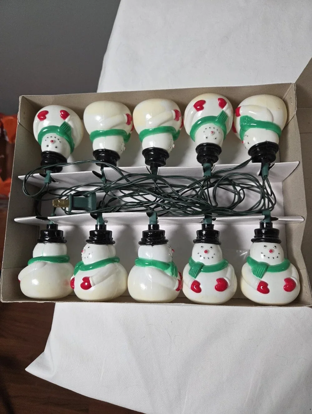 vintage Hafer's 10-count blow mold snowman Christmas light set original Box